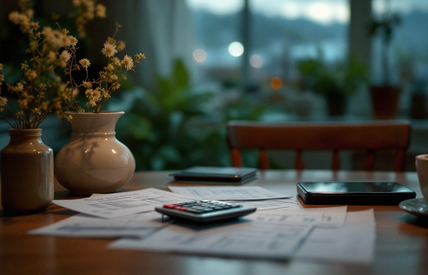Bills and a calculator on a table